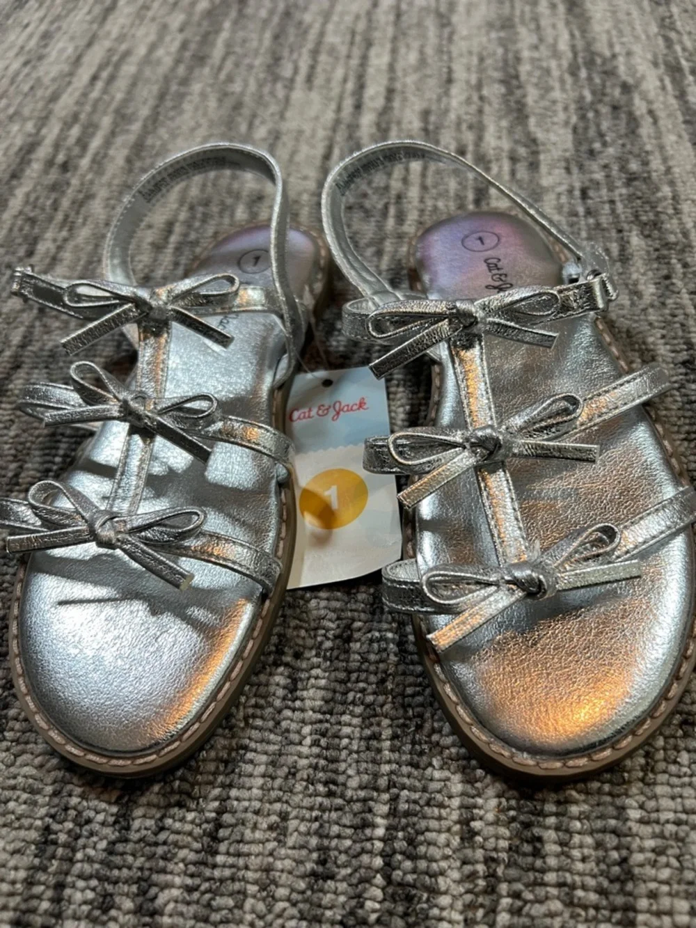 Cat & Jack Metallic Silver Girls' Bow Strap Sandals Various Sizes